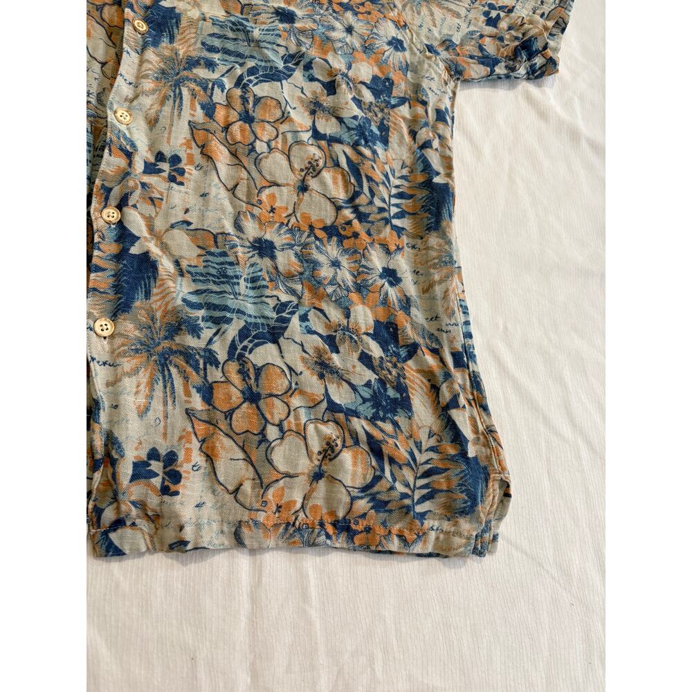 Margaritaville Hawaiian Shirt Silk Linen Blend Floral Mens Large Pink Blue Beach - Picture 9 of 16